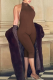 Brown Sexy Solid Color Backless Halter Skinny Jumpsuits