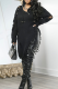 Black Casual Solid Color Fringed Trim Zipper Asymmetrical Collar Tops