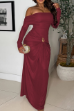 Champagne Elegant Solid Color Ruched Off Shoulder Long Dresses