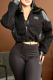Black Casual Letters Contrast Mandarin Collar Outerwear