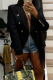 Black Casual Solid Color Buttons Turn-back Collar Outerwear