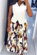 White Elegant Print Pleated V Neck Sleeveless Two Pieces