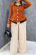Brown Casual Buckle Contrast Asymmetrical Collar Long Sleeve Two Pieces