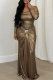 Gold Elegant Solid Color Ruched Off Shoulder Long Dresses