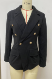 Rose Red Casual Solid Color Buttons Turn-back Collar Outerwear