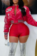 Red Casual Letters Embroidered Mandarin Collar Outerwear