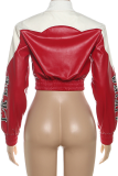 Red Casual Print Contrast Mandarin Collar Outerwear