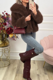 Dark Brown Casual Solid Color Patchwork Cardigan Collar Plus Size Overcoat