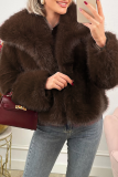 Dark Brown Casual Solid Color Patchwork Cardigan Collar Plus Size Overcoat