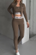 Coffee Casual Sportswear Letters Embroidered Zipper Collar Long Sleeve Three Pieces