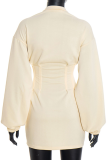 Apricot Casual Solid Color Zipper Mandarin Collar Wrapped Skirt Dresses