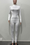 White Casual Snakeskin Print Patchwork O Neck Long Sleeve Two Pieces