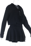 Black Casual Solid Color Strap Design Turndown Collar Dresses
