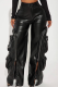 Black Casual Solid Color Zipper Loose Mid Waist Conventional Patchwork Bottoms