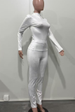 White Casual Snakeskin Print Patchwork O Neck Long Sleeve Two Pieces