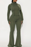 Green Casual Solid Color Draw String Hooded Long Sleeve Two Pieces
