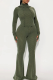 Green Casual Solid Color Draw String Hooded Long Sleeve Two Pieces