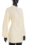Apricot Casual Solid Color Zipper Mandarin Collar Wrapped Skirt Dresses