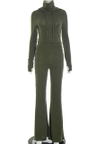 Green Casual Solid Color Draw String Hooded Long Sleeve Two Pieces