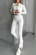 White Casual Sportswear Letters Embroidered Zipper Collar Long Sleeve Three Pieces