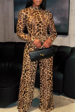 Leopard Print Casual Leopard Print O Neck Long Sleeve Two Pieces