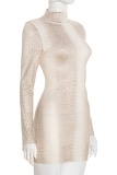 Snake Print Sexy Snakeskin Print Patchwork O Neck Wrapped Skirt Dresses