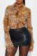Leopard Print Casual Leopard Print Buckle Turndown Collar Tops