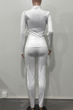 White Casual Snakeskin Print Patchwork O Neck Long Sleeve Two Pieces