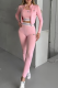 Pink Casual Sportswear Letters Embroidered Zipper Collar Long Sleeve Three Pieces