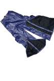 Blue Casual Solid Color Zipper Loose Mid Waist Conventional Patchwork Bottoms