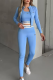 Blue Casual Sportswear Letters Embroidered Zipper Collar Long Sleeve Three Pieces