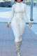 White Casual Snakeskin Print Patchwork O Neck Long Sleeve Two Pieces