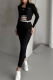 Black Casual Sportswear Letters Embroidered Zipper Collar Long Sleeve Three Pieces
