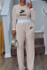 Cream White Casual Letters Contrast O Neck Long Sleeve Two Pieces
