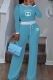 Sky Blue Casual Letters Contrast O Neck Long Sleeve Two Pieces