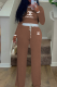 Khaki Casual Letters Contrast O Neck Long Sleeve Two Pieces