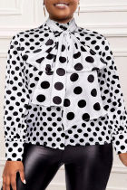 White Casual Polka Dot Strap Design O Neck Plus Size Tops