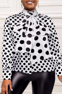 White Casual Polka Dot Strap Design O Neck Plus Size Tops