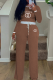 Khaki Casual Letters Contrast O Neck Long Sleeve Two Pieces