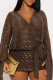 Brown Casual Stripe See-Through Strap Design V Neck Wrapped Skirt Dresses