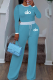 Sky Blue Casual Letters Contrast O Neck Long Sleeve Two Pieces