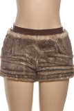 Brown Casual Solid Color Patchwork Straight Mid Waist Patchwork Bottoms