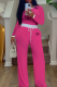 Rose Red Casual Letters Contrast O Neck Long Sleeve Two Pieces