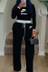 Black Casual Letters Contrast O Neck Long Sleeve Two Pieces