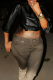 Black Casual Solid Color Zipper Turndown Collar Outerwear