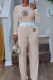 Cream White Casual Letters Contrast O Neck Long Sleeve Two Pieces