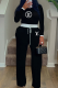 Black Casual Letters Contrast O Neck Long Sleeve Two Pieces