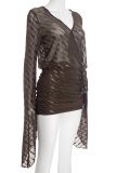 Brown Casual Stripe See-Through Strap Design V Neck Wrapped Skirt Dresses