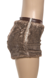 Brown Casual Solid Color Patchwork Straight Mid Waist Patchwork Bottoms