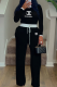 Black Casual Letters Contrast O Neck Long Sleeve Two Pieces